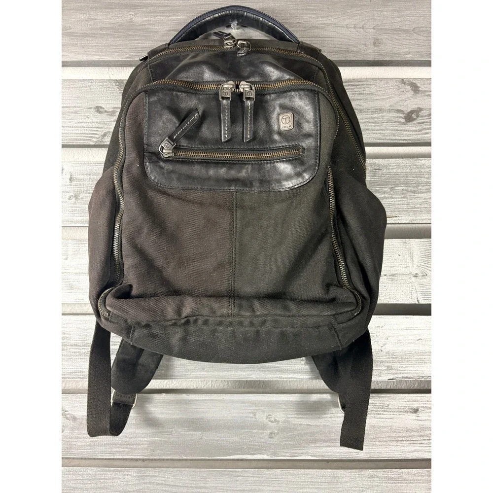 Tumi T-Tech Black Canvas Leather Trim Backpack Laptop Bag Travel Rucksack